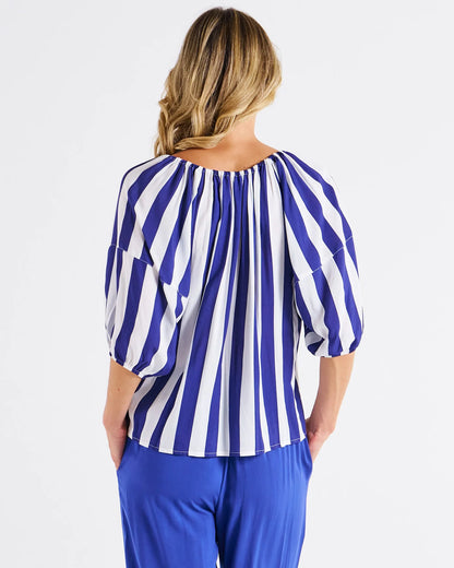 Camilla Blouse - Blue Stripe