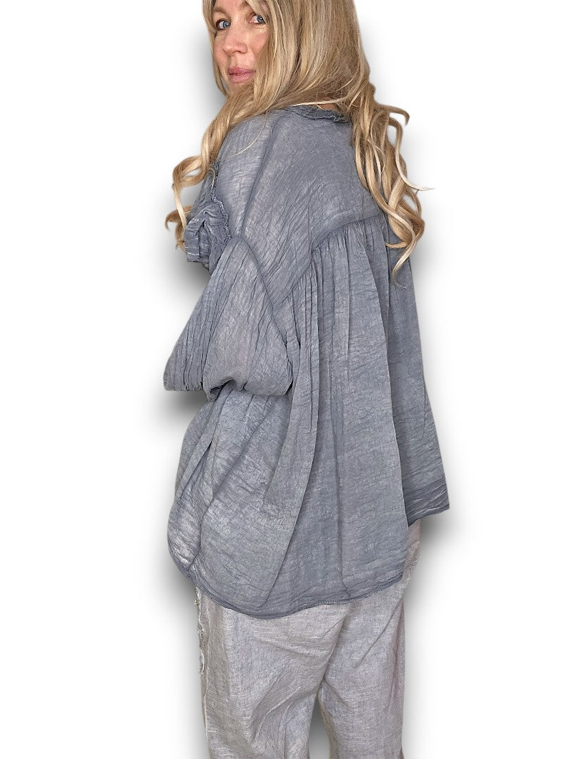 GREY FRILL BALLOON SL TUNIC