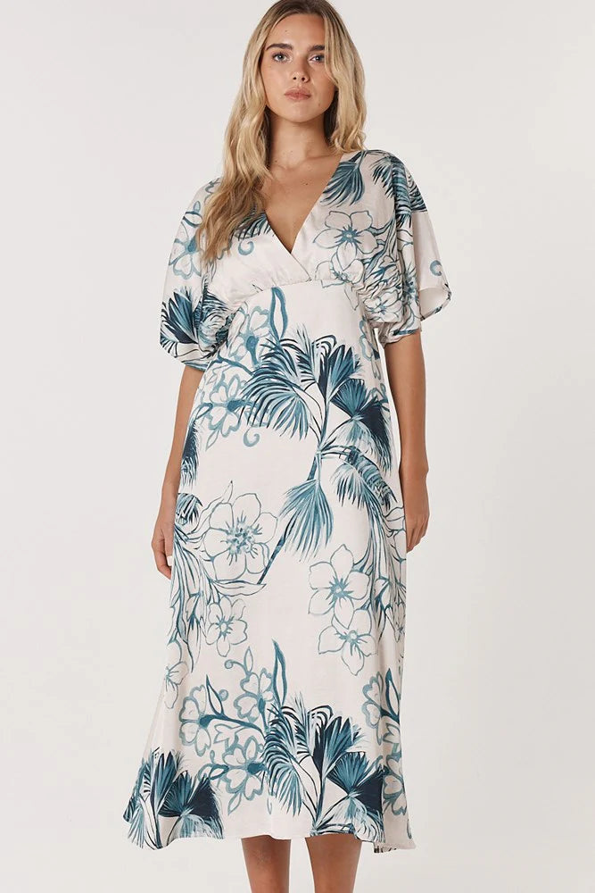 Solstice Palms Midi Dress - Palm Print