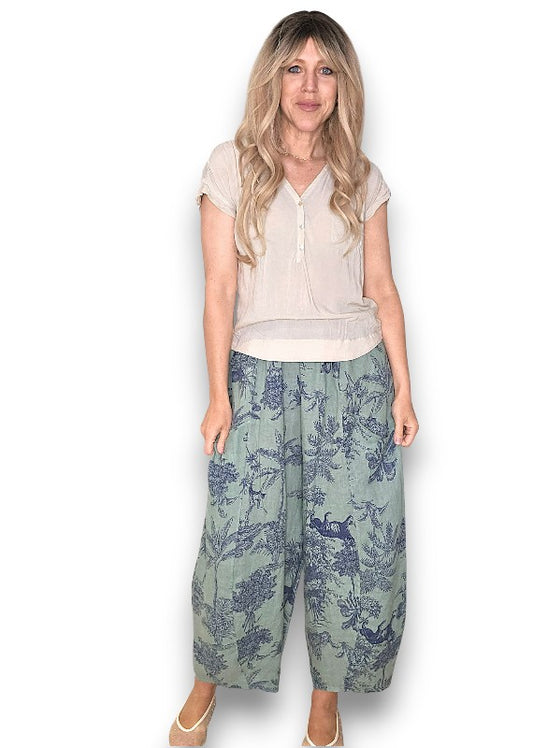 SAGE FRENCH TOILLE BARREL LINEN PANTS