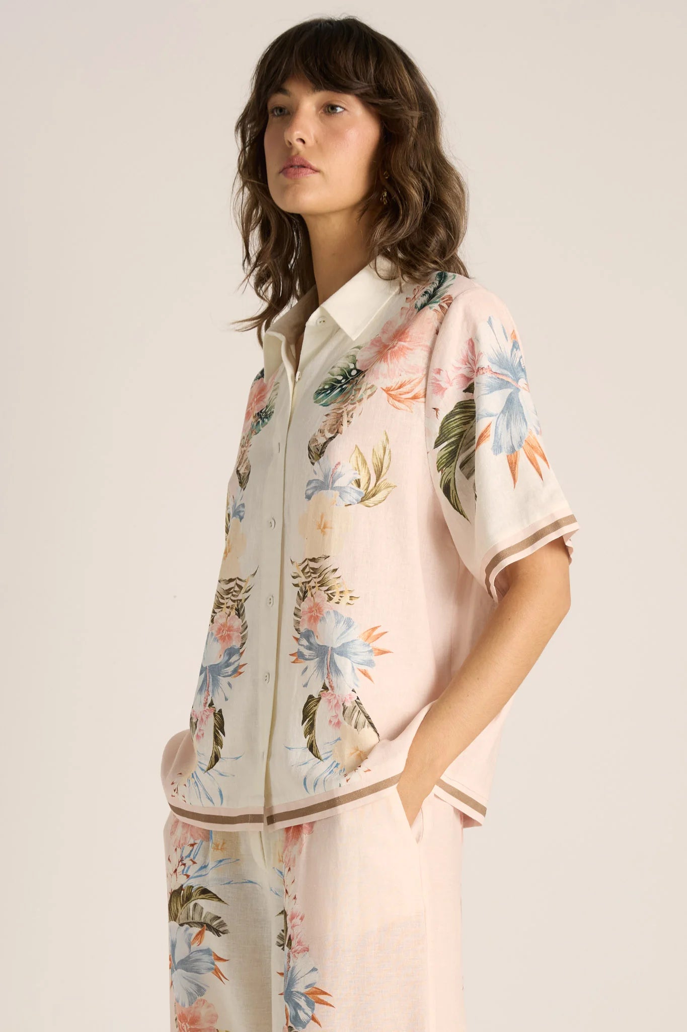 Solara Placement Print Collared Shirt - Pink Print