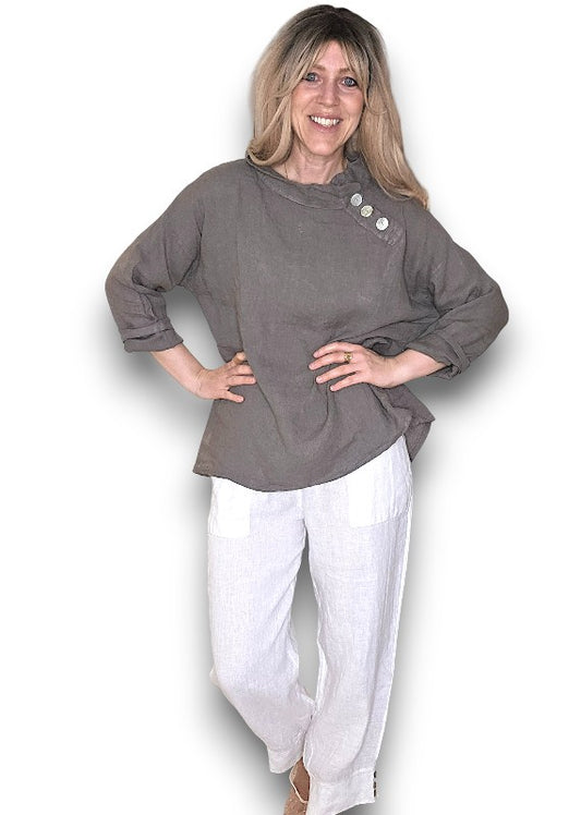MOCHA PEARL BUTTON MOKU LONG SLEEVE TOP