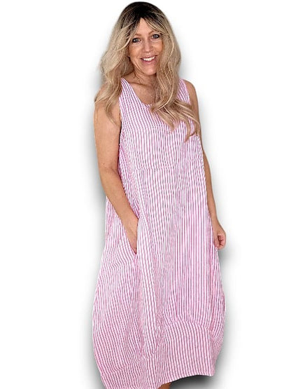 BUBBLEGUM PINK STRIPE MAXI TANK DRESS