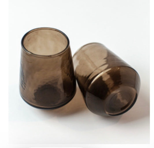 Hand Blown Recycled Glass Tumblers Set/2 Smoke