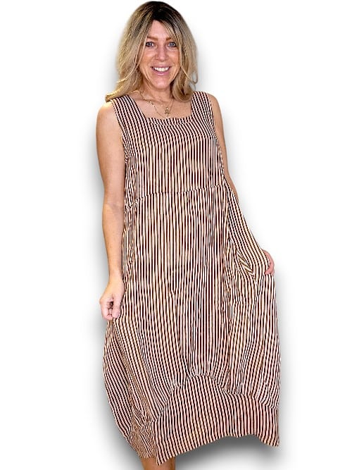 COFFEE STRIPE MAXI TANK DRESS