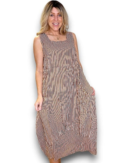 COFFEE STRIPE MAXI TANK DRESS