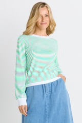 Scallop Knit Sweater - Green Stripe