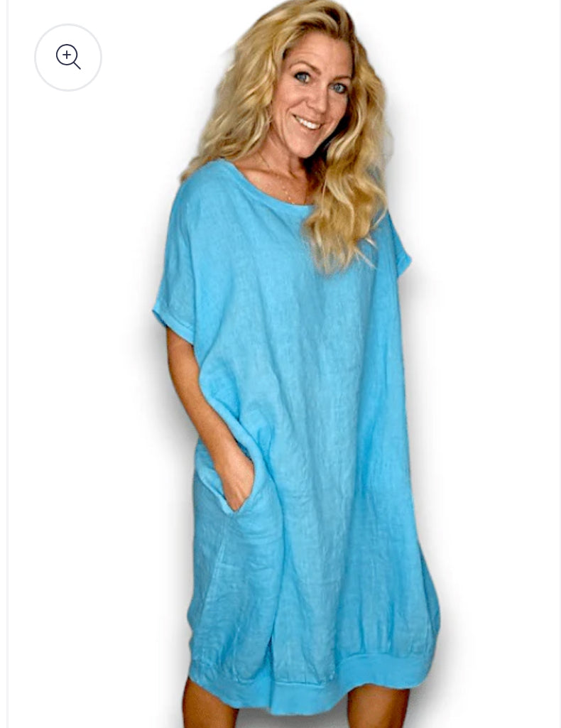 Light Turquoise Plain Elastic Hem Dress