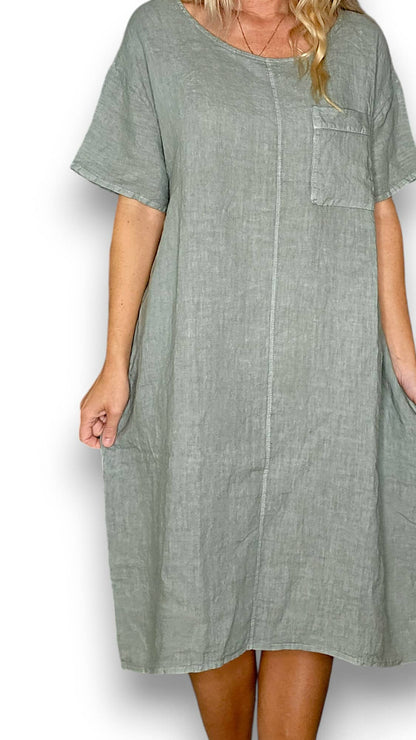 PALE SAGE PLAIN EASY PEASY T-SHAPE DRESS