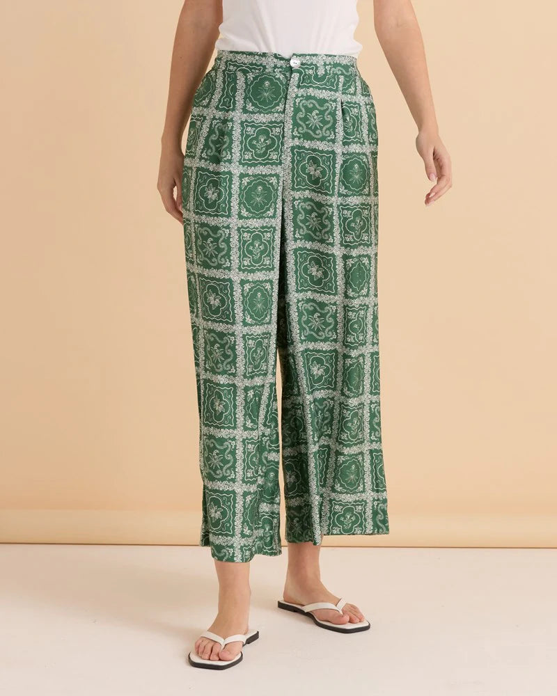 Pearl Palazzo Pant - Floral Tile Print