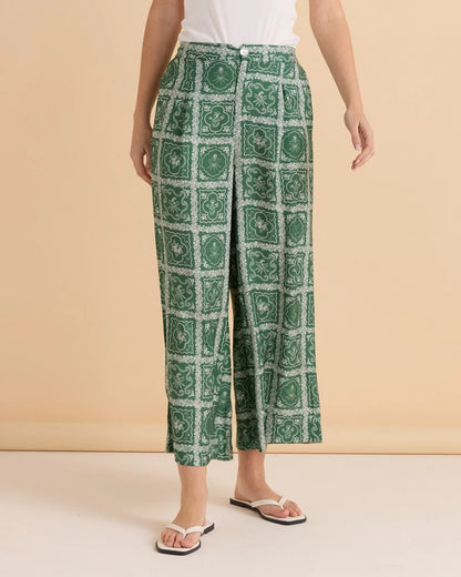 Pearl Palazzo Pant - Floral Tile Print