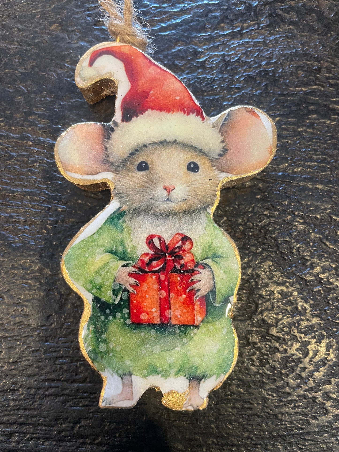 Hanging Christmas Mouse with Present - Boy