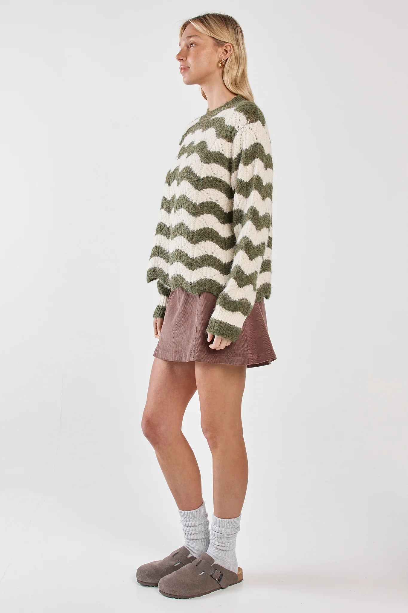 Nikkita Wavy Stripe Knit jumper - Cream/Olive
