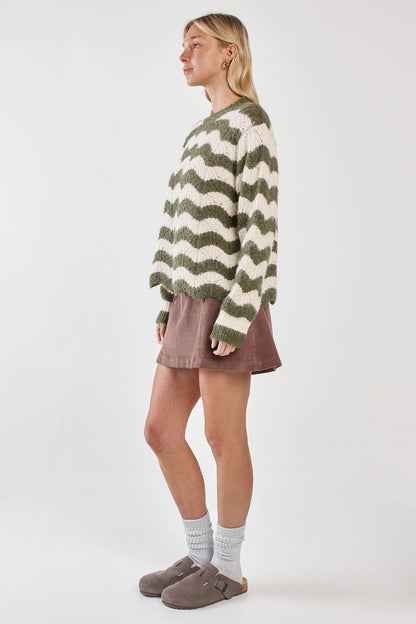 Nikkita Wavy Stripe Knit jumper - Cream/Olive