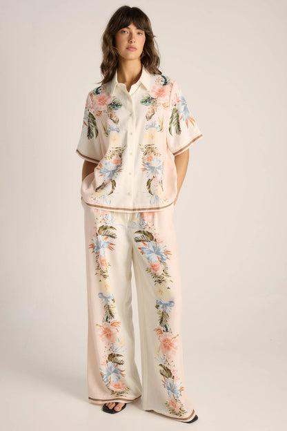 Solara Placement Print Collared Shirt - Pink Print