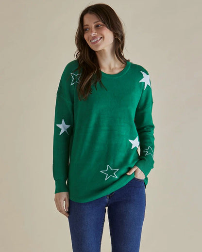 Sophie Knit Jumper - Green Stars