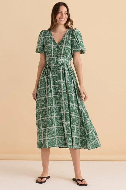 Dahlia Dress - Floral Tile Print