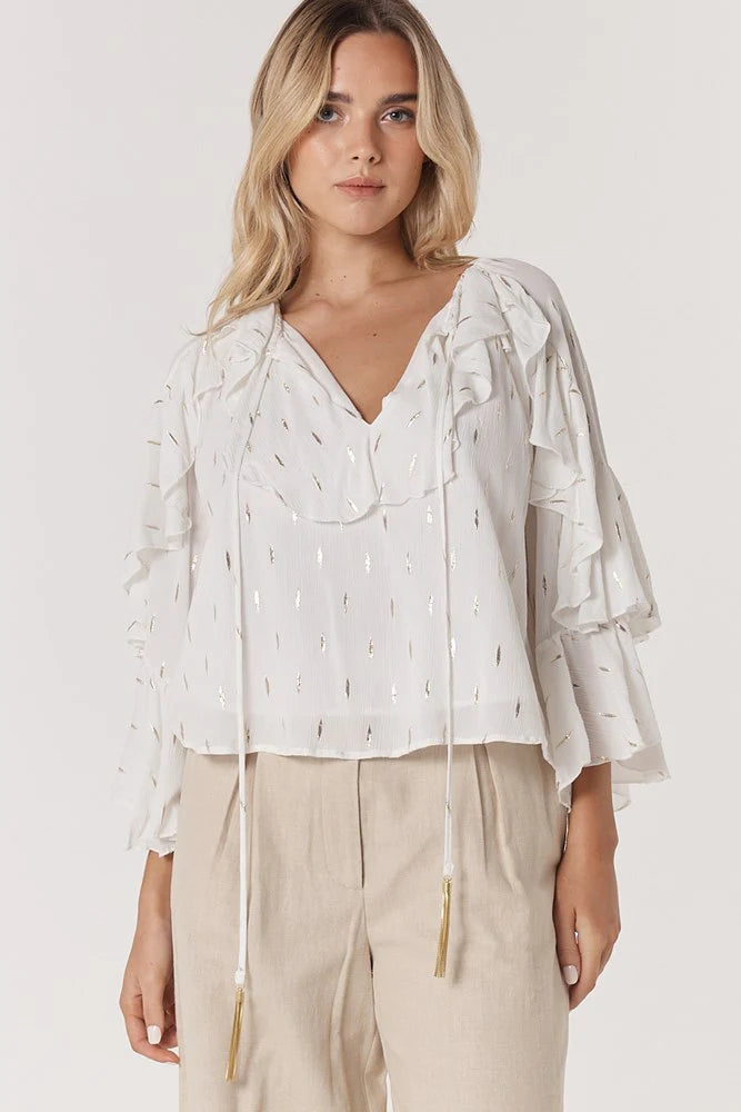 Delia Ruffle Top - White