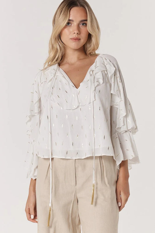 Delia Ruffle Top - White