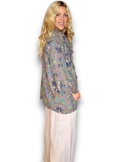 MOCHA WILD GARDEN MADRID LINEN FRILL TUNIC