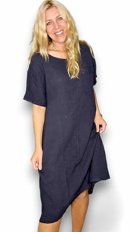 NAVY PLAIN EASY PEASY T-SHAPE DRESS