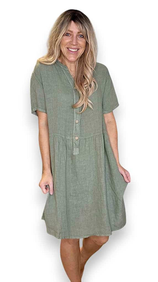 FOREST MIDI COCONUT BUTTON DRESS