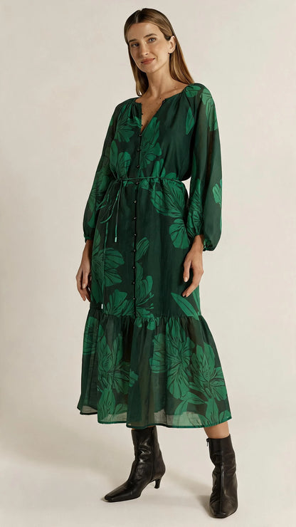 Lynn Tiered Dress - Evergreen