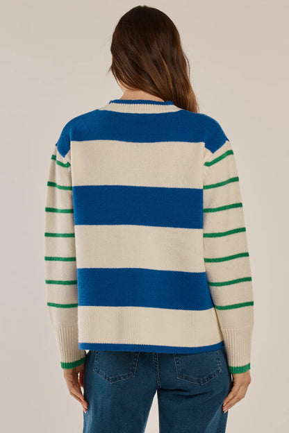 Camryn Knit Sweater - Cream Blue/Green Stripe