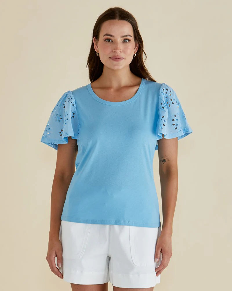 Lottie Embroidered Tee - Baby Blue