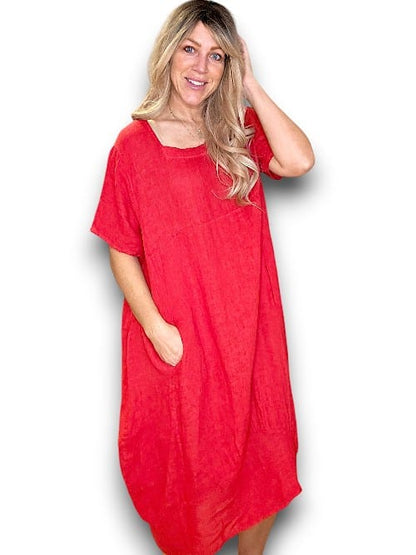 RED PLAIN MID SLEEVE MAXI DRESS