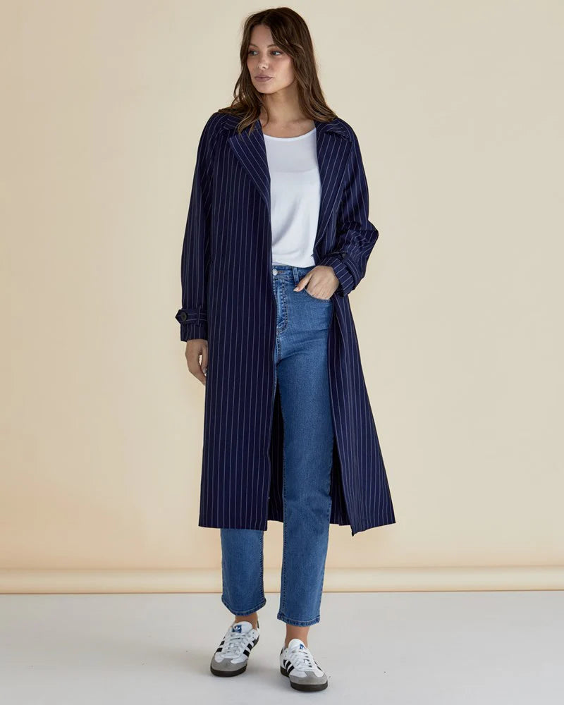 Mayla Duster - Blue Pinstripe