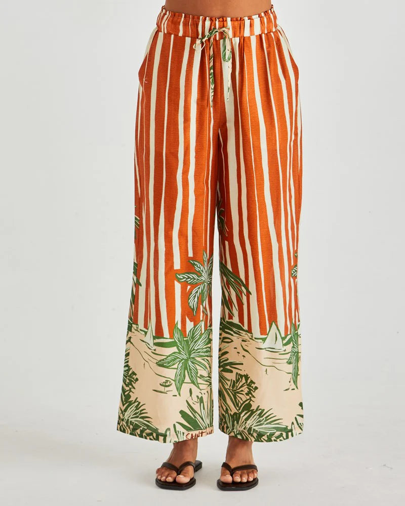 MINA ELASTICATED PANT - PALM STRIPE