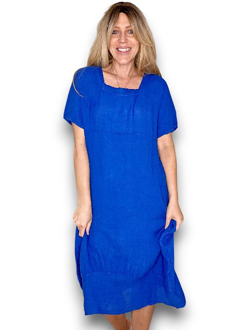 COBALT PLAIN MID SLEEVE MAXI DRESS
