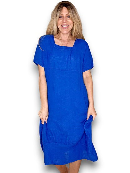 COBALT PLAIN MID SLEEVE MAXI DRESS