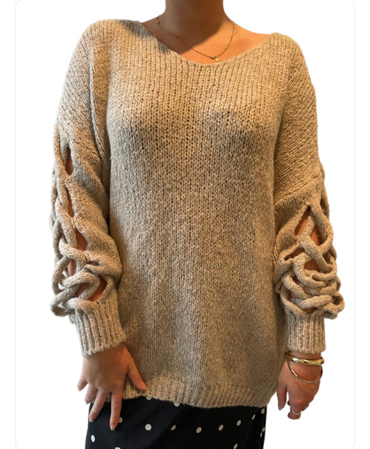 Plait Sleeve Knit -Natural