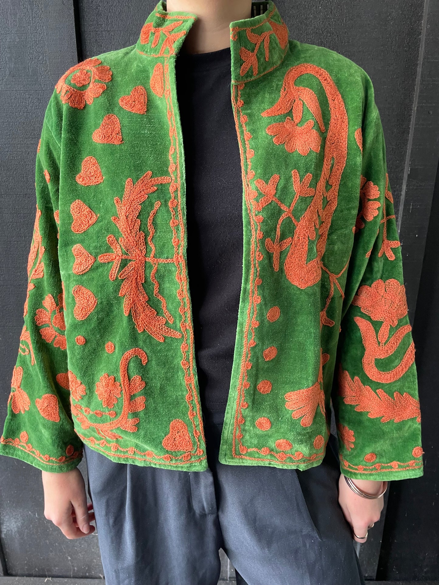 Velvet Jacket - Green/Orange LOVE