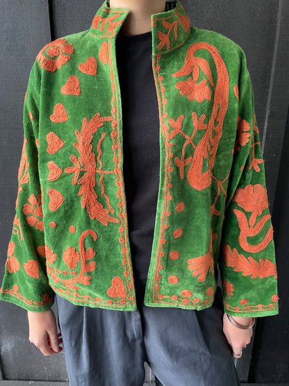Velvet Jacket - Green/Orange LOVE