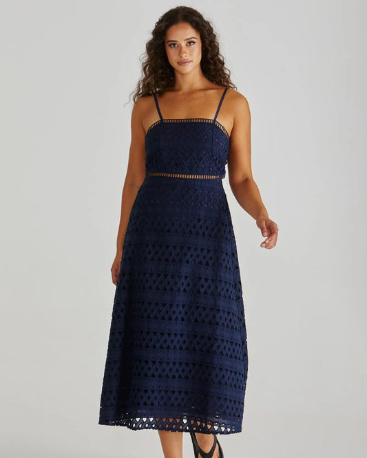 KALI BRODERIE DRESS - NAVY