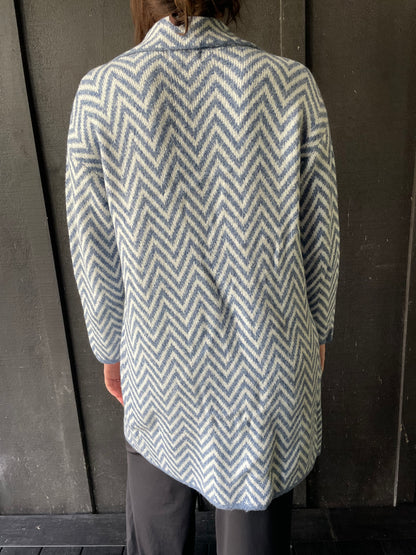 Long Knit Cardigan - Blue Zig Zag