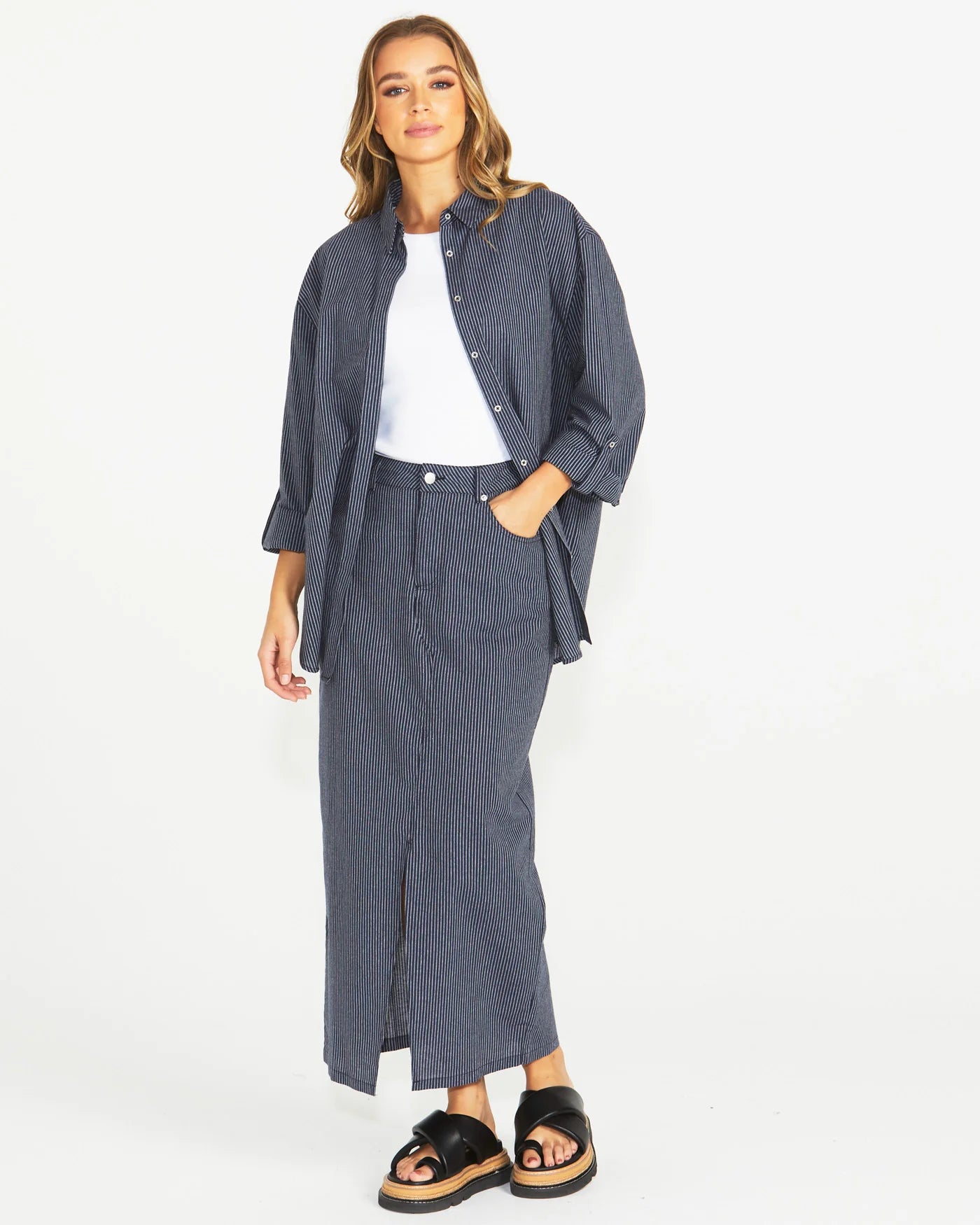 LIBERTY MAXI SKIRT - NAVY WHITE STRIPE