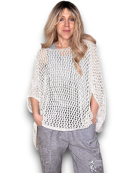 HELGA MAY VANILLA HOLLOW KNIT PONCHO