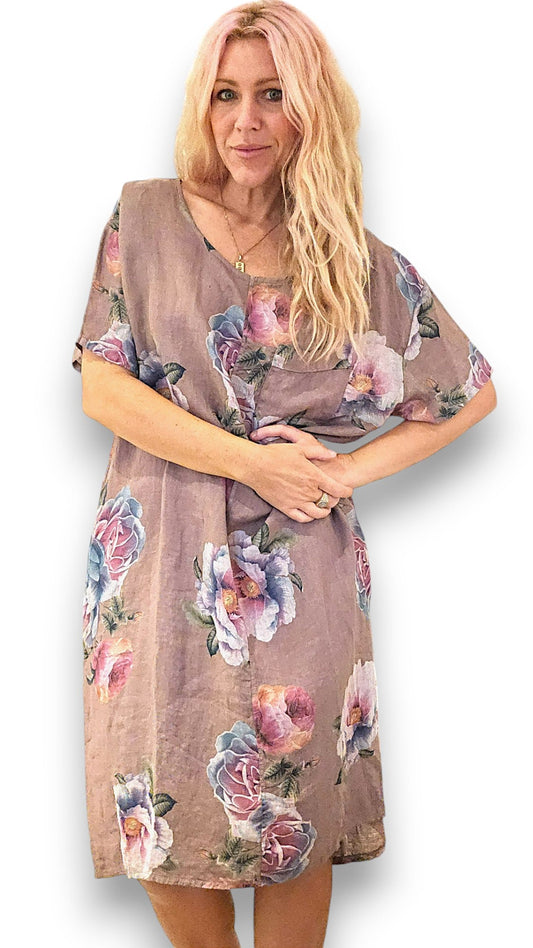 DUSKY BERRY OMBRE PEONY EASY PEASY T-SHAPE DRESS