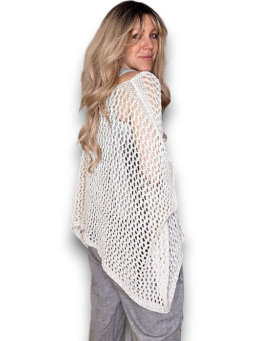 HELGA MAY VANILLA HOLLOW KNIT PONCHO