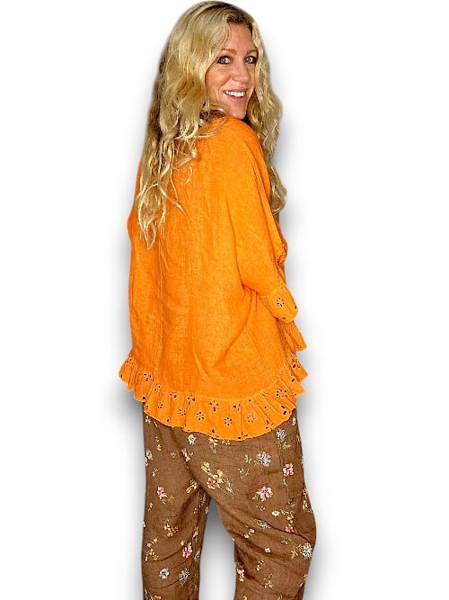 PLAIN ORANGE EYELET LACE EDGE TUNIC TOP