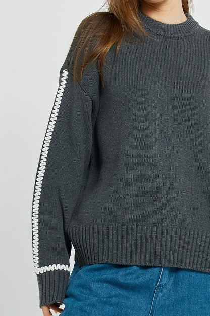 Contrast Stitch Sweater - Charcoal