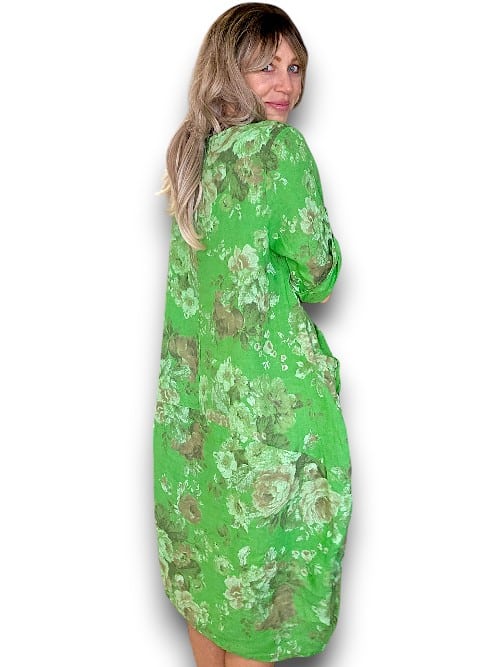 BRIGHT GREEN SCARLETT ROSE BUTTON SLEEVE MAXI DRESS