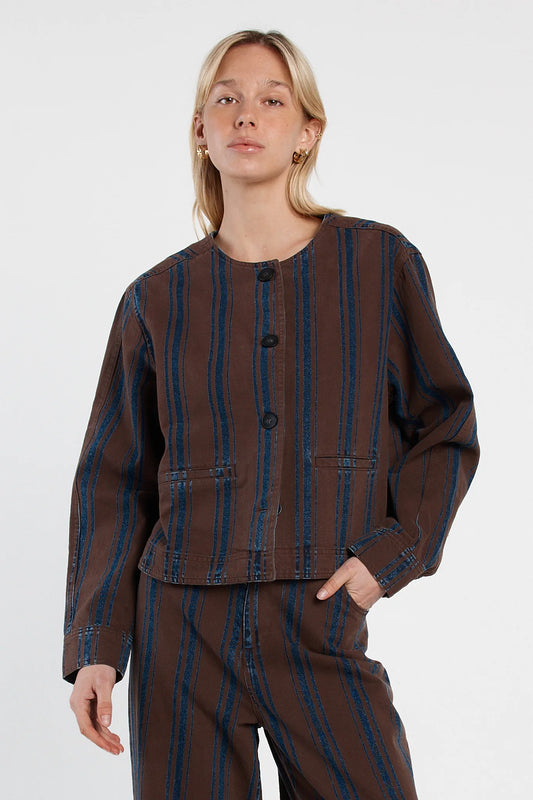 Maja Stripe Denim Jacket - Choc/Rinse