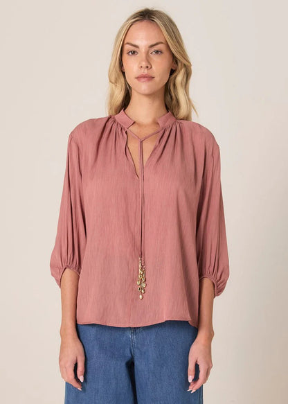 Shae Split Neck Blouse - Terracotta
