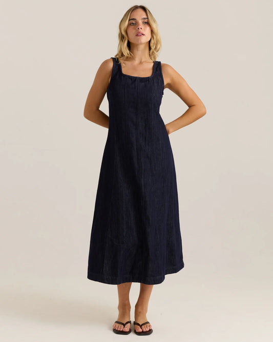 AINSLEY DRESS - DARK RINSE WASH