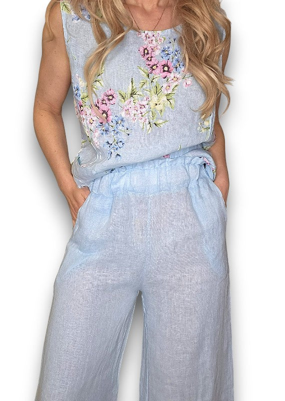 BABY BLUE ROSIE LINEN TANK TOP